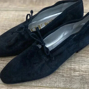 Women's Black Suede Ballet Flats with Bow Detail Casual Shoes Sam&Libby 6.5 VTG